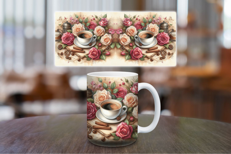 Mug Wrap Sublimation - floral coffee