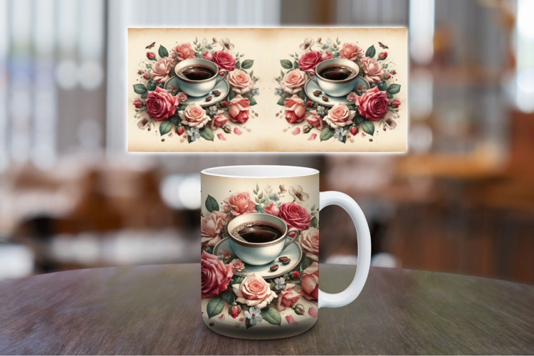 Mug Wrap Sublimation - floral coffee