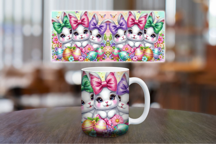 Mug Wrap Sublimation - colorful easter rabbit bunny