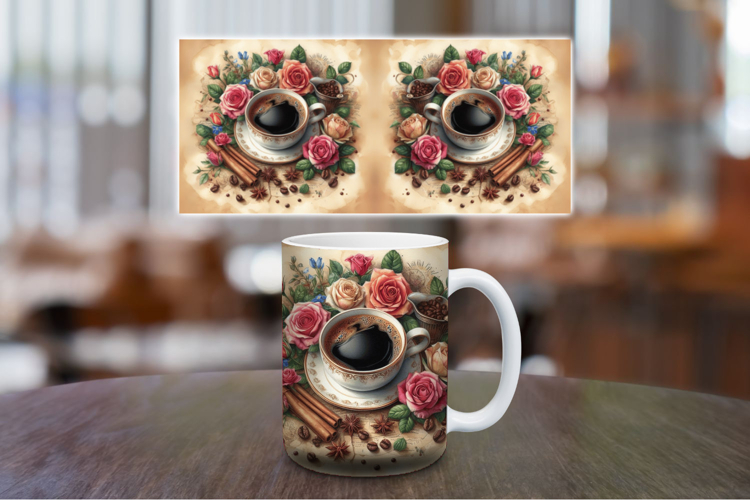 Mug Wrap Sublimation - floral coffee
