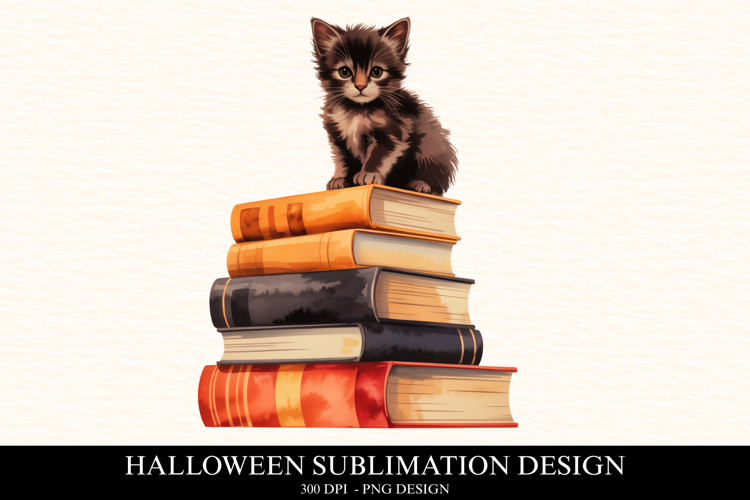 Halloween Cat & Books Clipart PNG | Spooky Season Png