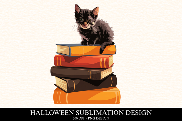 Halloween Cat & Books Clipart PNG | Spooky Season Png