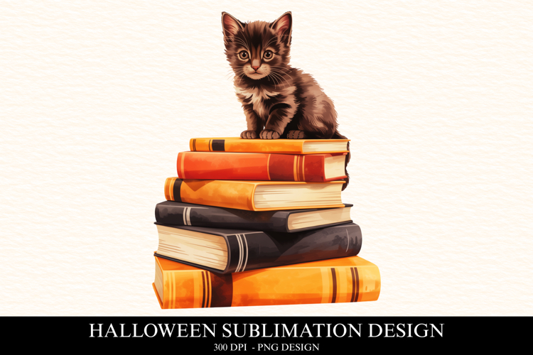Halloween Cat & Books Clipart PNG | Spooky Season Png