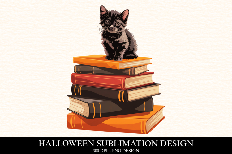 Halloween Cat & Books Clipart PNG | Spooky Season Png