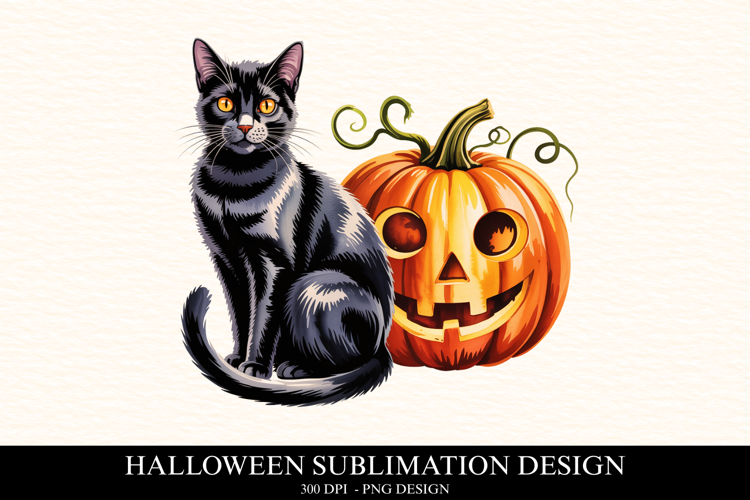 Halloween Cat & Pumpkin Clipart PNG | Spooky Season Png