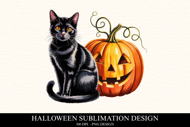 Halloween Cat & Pumpkin Clipart PNG | Spooky Season Png