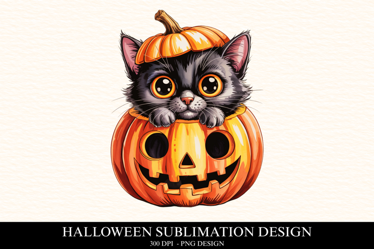 Halloween Pumpkin Cat Clipart PNG | Spooky Season Png
