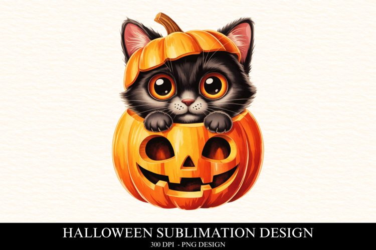 Halloween Pumpkin Cat Clipart PNG | Spooky Season Png
