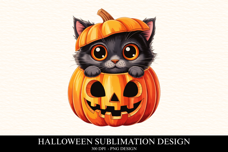 Halloween Pumpkin Cat Clipart PNG | Spooky Season Png