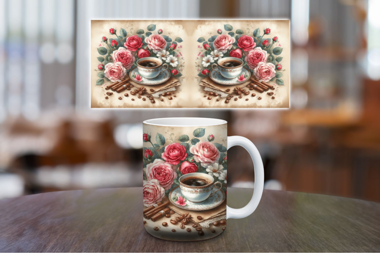 Mug Wrap Sublimation - floral coffee