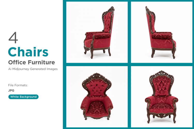 Elegant red damask armchair with ornate wood trim evoking