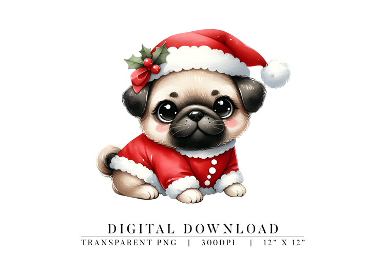 Santa Pug Christmas Clipart PNG