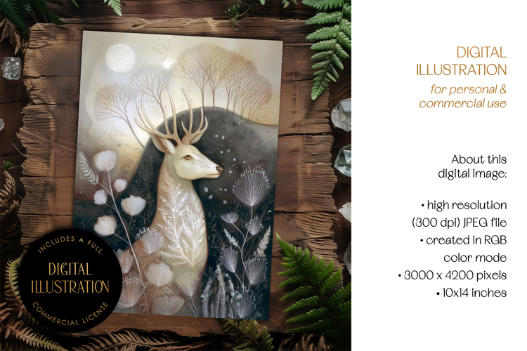 Soft Ink Woodland Stag Card Illustration