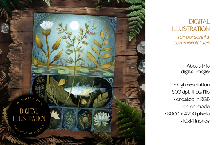 Divided Pond Scenery Illustration