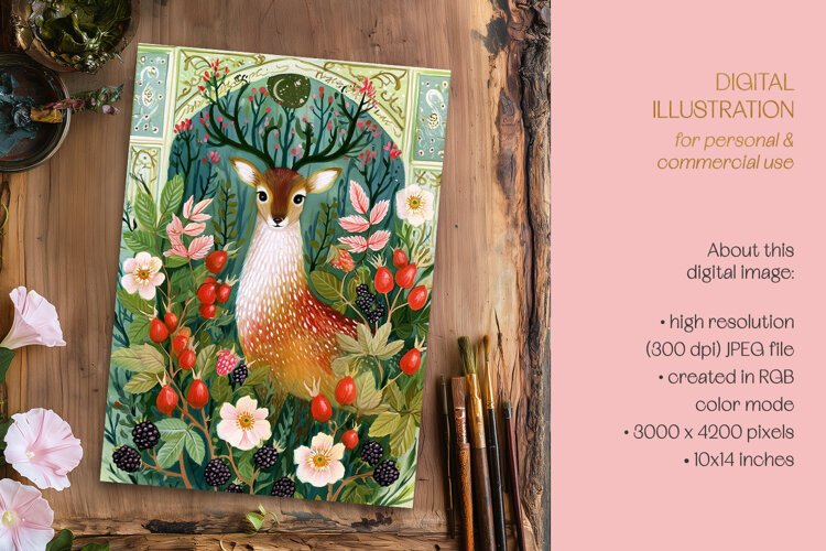 Colorful Deer & Rosehip Illustration example image 1