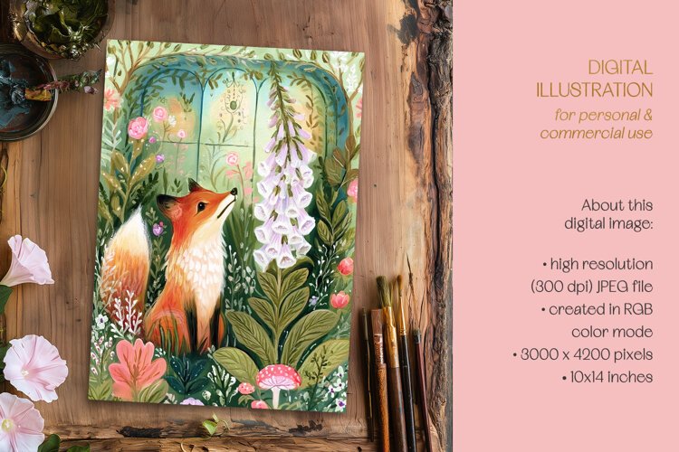 Colorful Fox & Foxglove Illustration example image 1