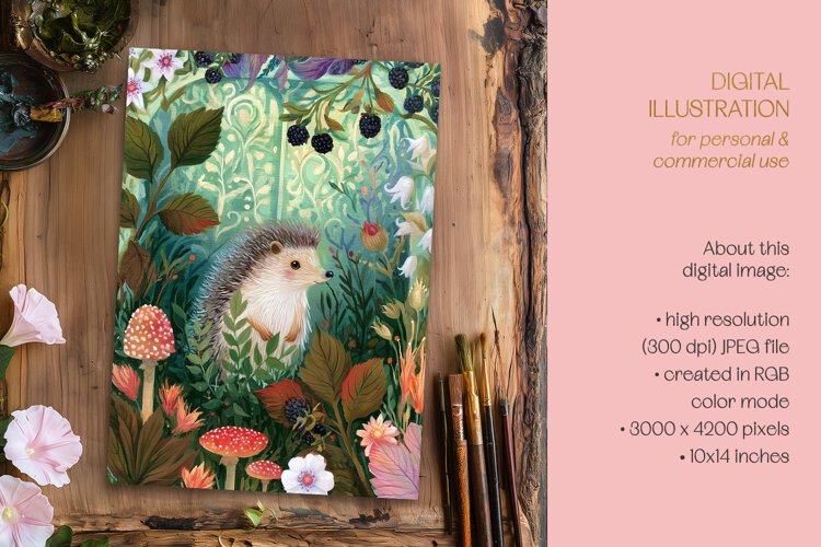 Colorful Hedgehog & Blackberries Illustration example image 1