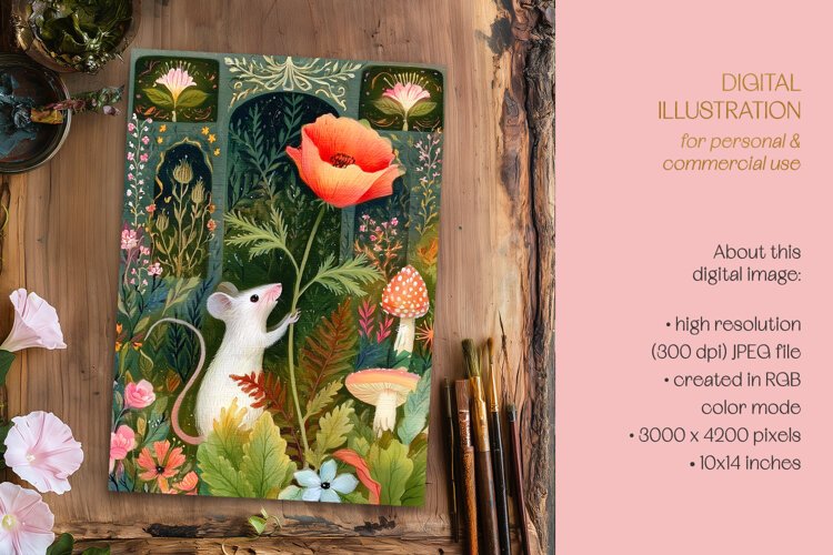Colorful Mouse & Poppy Illustration example image 1