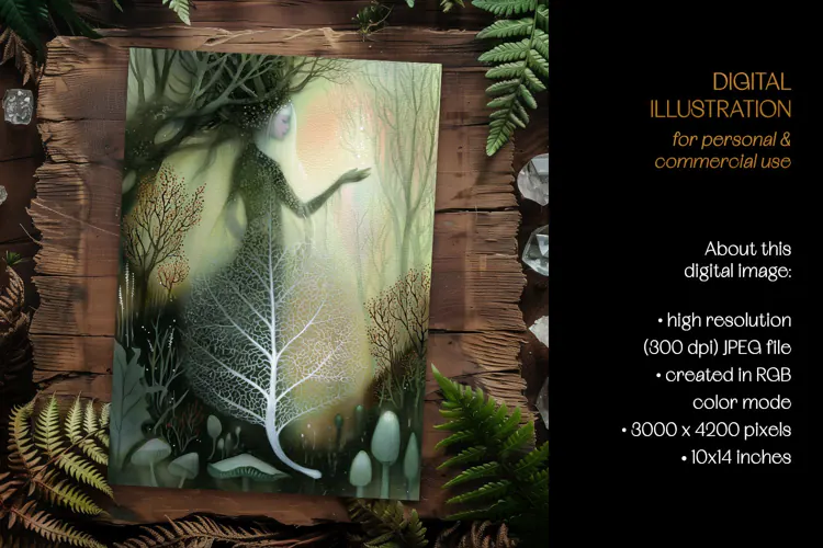 Forest Spirit Intertwined With Leaf Skeleton Illustration
