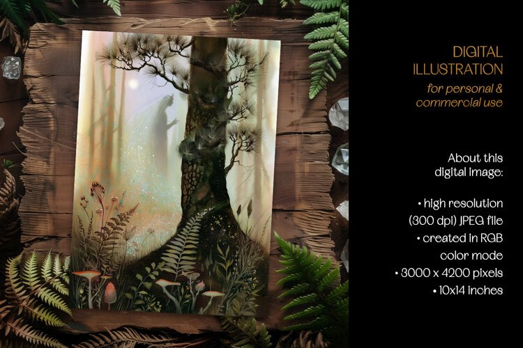 Forest Spirit Behind A Pine Tree Illustration example image 1