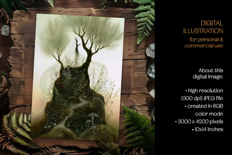 Forest Spirit Rising From A Rock Illustration