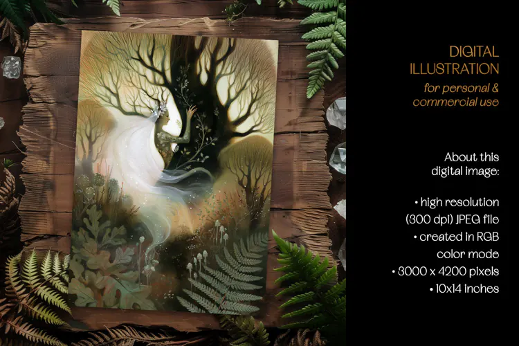 Forest Spirit Intertwined With A Tree Trunk Illustration