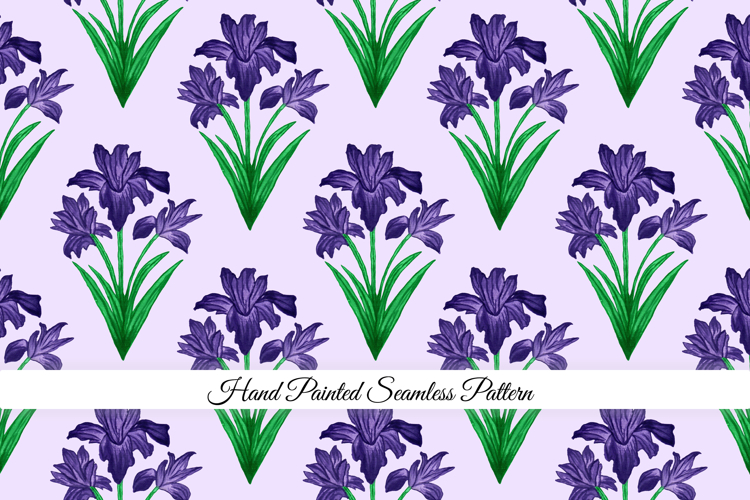 Watercolor Iris Flower Seamless Pattern | Digital Papern