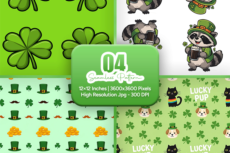St. Patricks Day Seamless Patterns - Leprechaun & Clovers