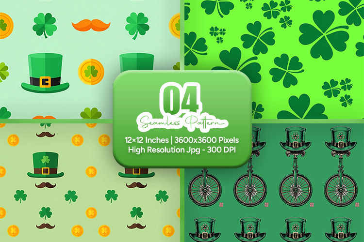 St. Patricks Day Seamless Patterns - Leprechaun & Clovers