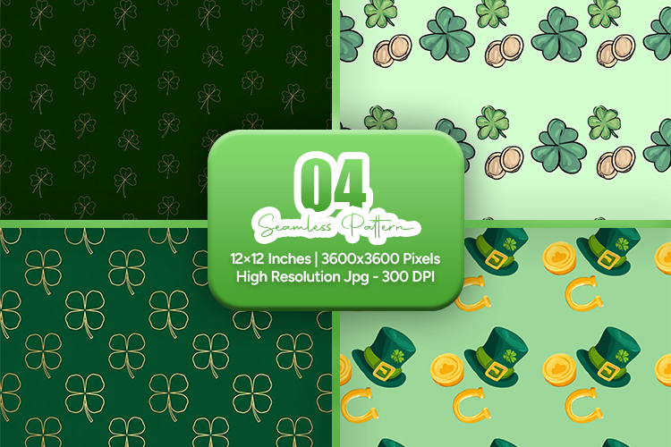 Green Clover Lucky Seamless Set - Leprechaun & Clovers