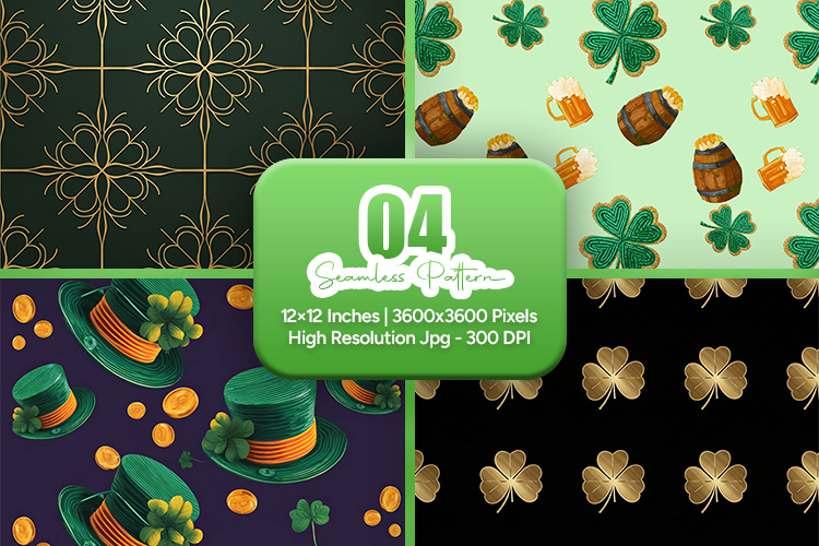 Luxury Clover Gold Seamless Bundle - Leprechaun & Clovers