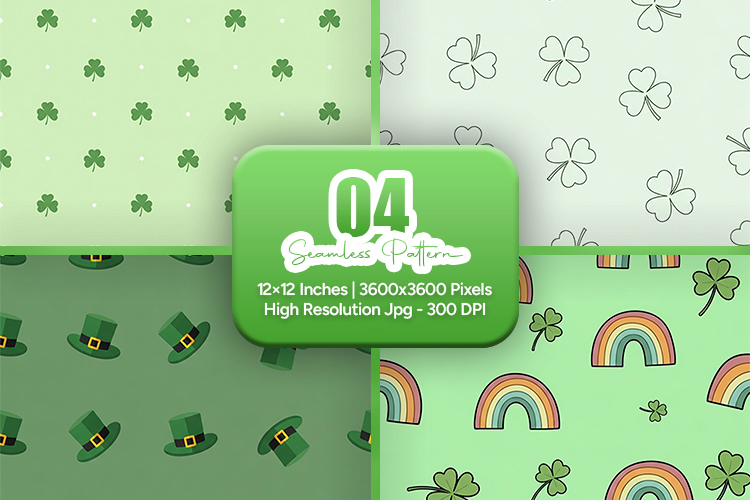 Lucky Clover Hat Seamless Patterns - Leprechaun & Clovers