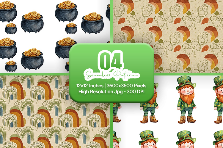 St. Patricks Day Seamless Patterns - Leprechaun & Clovers