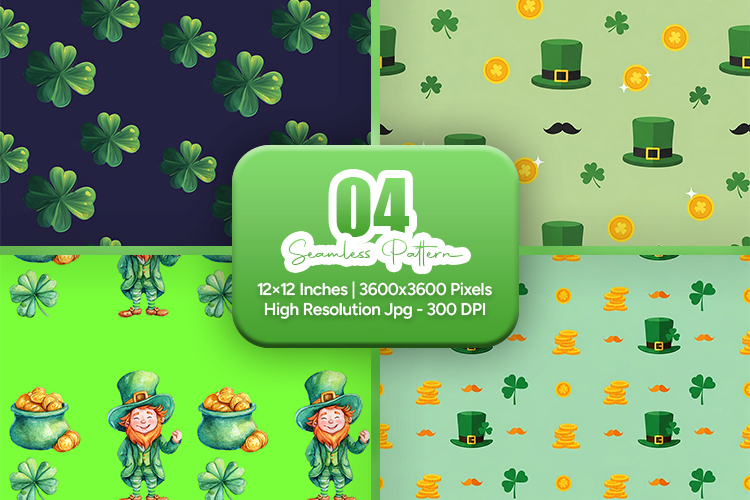 St. Patricks Day Seamless Patterns - Leprechaun & Clovers