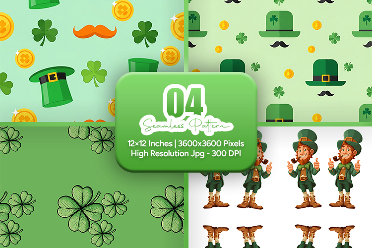 St. Patricks Day Seamless Patterns - Leprechaun & Clovers
