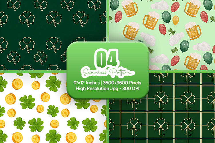 Gold Clover Grid Seamless Set - Leprechaun & Clovers