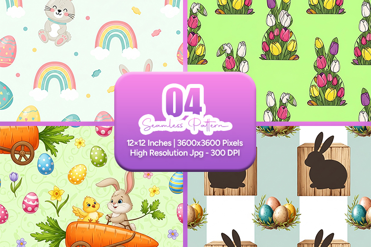Easter Bunny Tulip Seamless Pattern