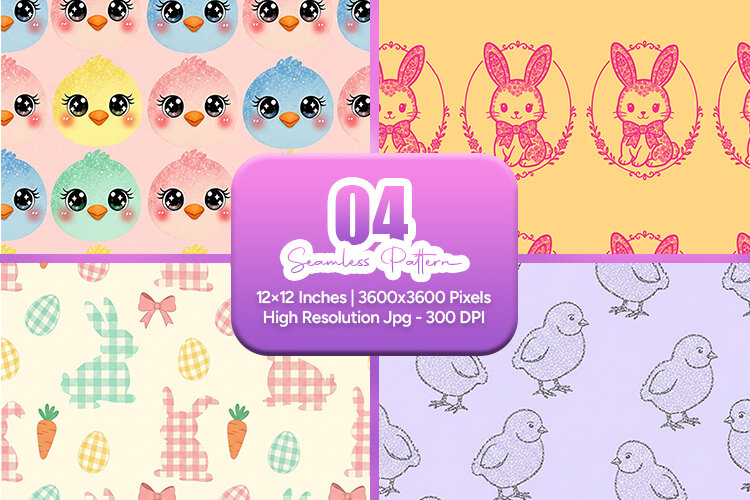 Cute Easter Chick Bunny Seamless Pattern (6657972)