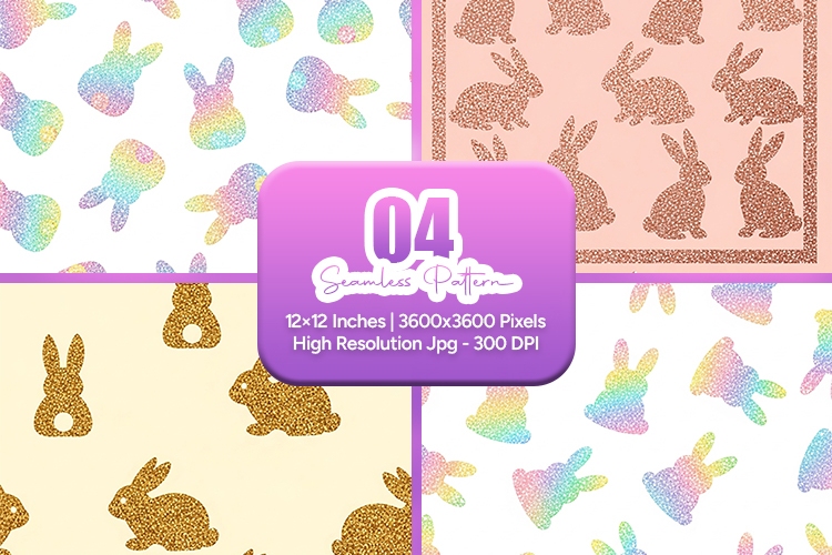 Glitter Bunny Easter Seamless Pattern