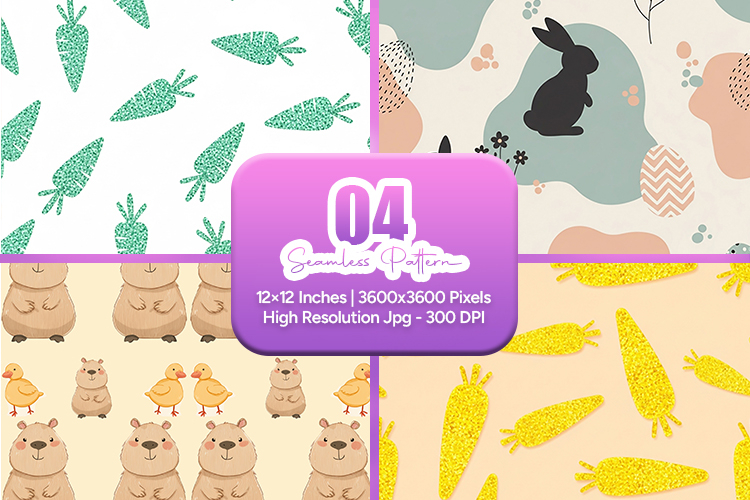 Easter Bunny Carrot Chick Seamless Pattern