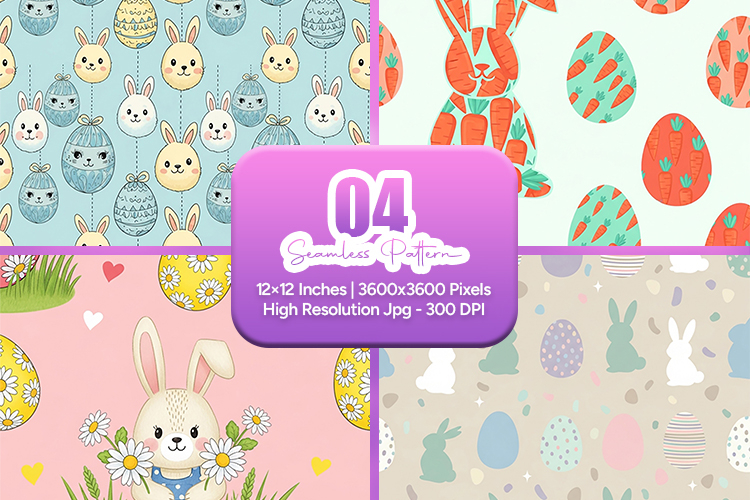 Cute Easter Bunny Eggs Seamless Pattern
