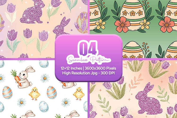 Glitter Easter Bunny Seamless Pattern (6657689)