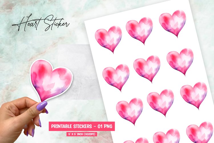 Watercolor pink heart sticker, valentine day sticker png