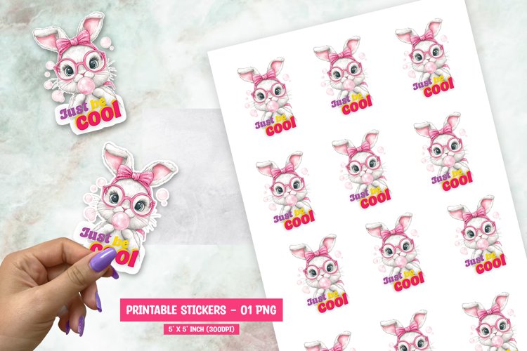 Just Be Cool Cute Rabbit Printable Sticker example image 1