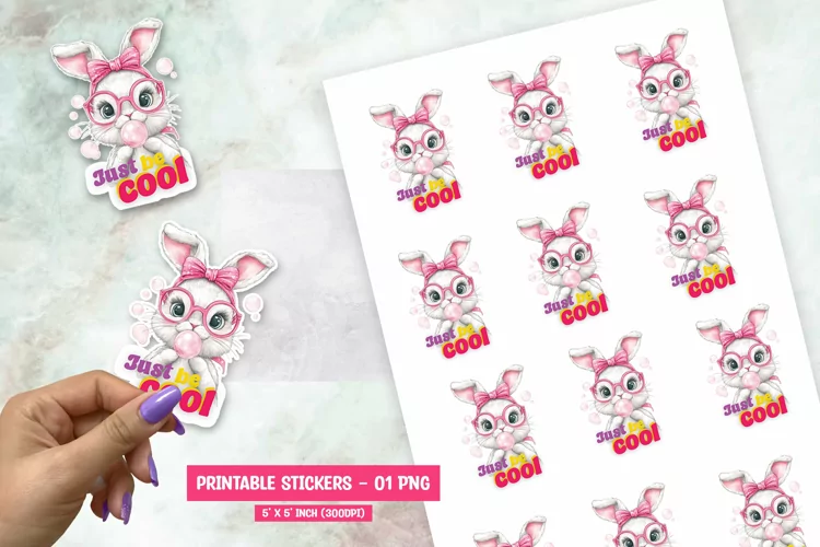 Just Be Cool Cute Rabbit Printable Sticker