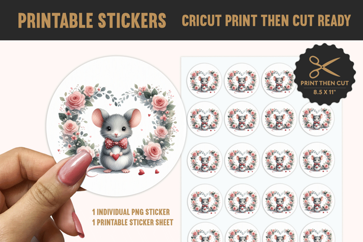 Mouse Floral Heart Printable Sticker PNG - Love Art