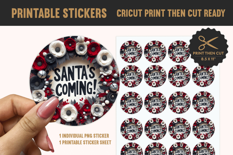 Bold Floral Santas Coming! Printable Sticker PNG