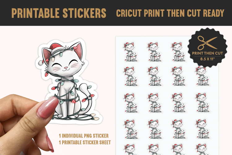 Cute White Cat Christmas Sticker PNG