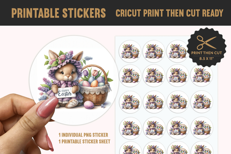 Easter Bunny Printable Sticker PNG - Floral Watercolor Art