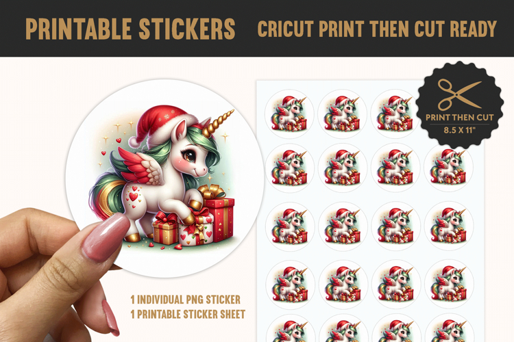 Christmas Unicorn Printable Sticker PNG